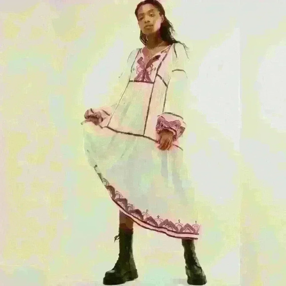 NWOT. Free People Women's Sweet Escape Midi Dress. Med., Cream with acce… - Picture 11 of 12